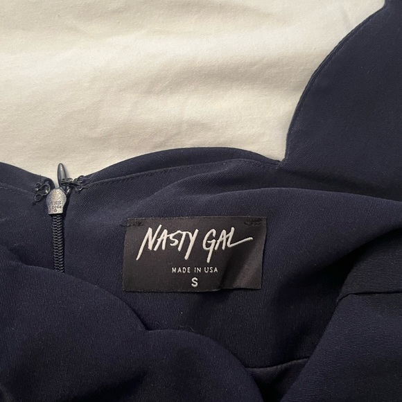 NASTY GAL Navy Scalloped Mini Dress- Size Small - Picture 4 of 6